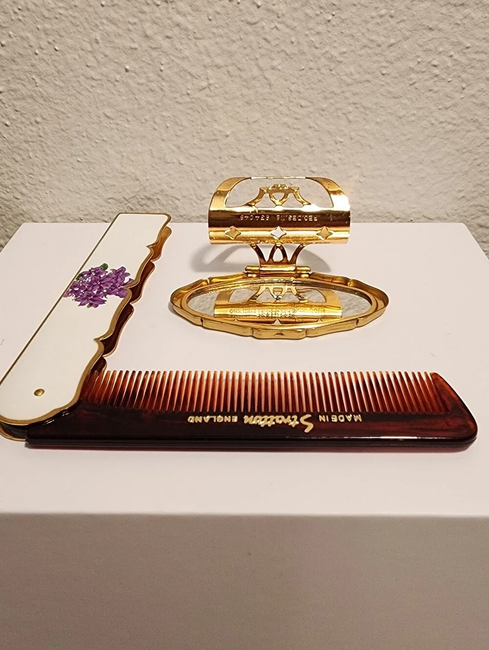 Rare Vintage Stratton Set: Comb & Lipstick Holder w/ Mirror